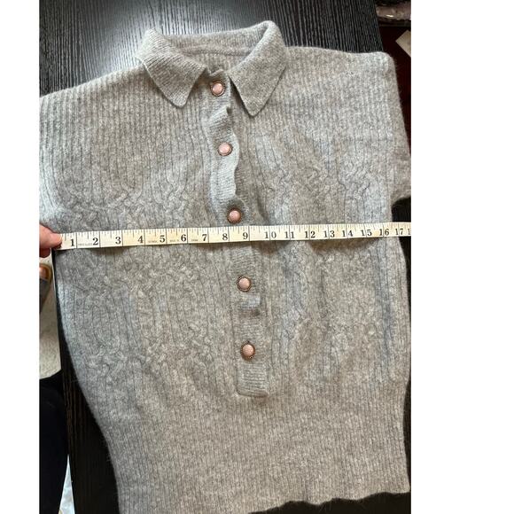 Vintage Wool and Angora Button Up Cable Knit Collared Grandma Chic Sweater - Picture 7 of 8